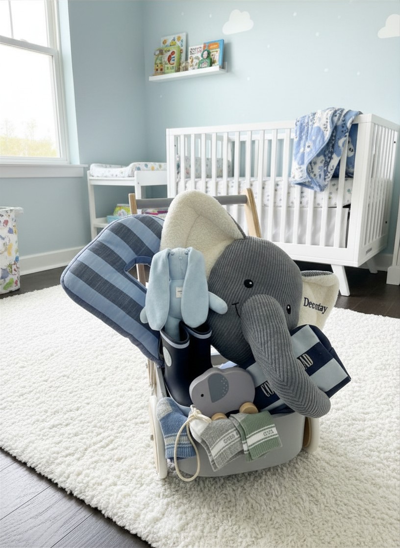 A House of Cave keepsake trunk styled in a soft nursery
